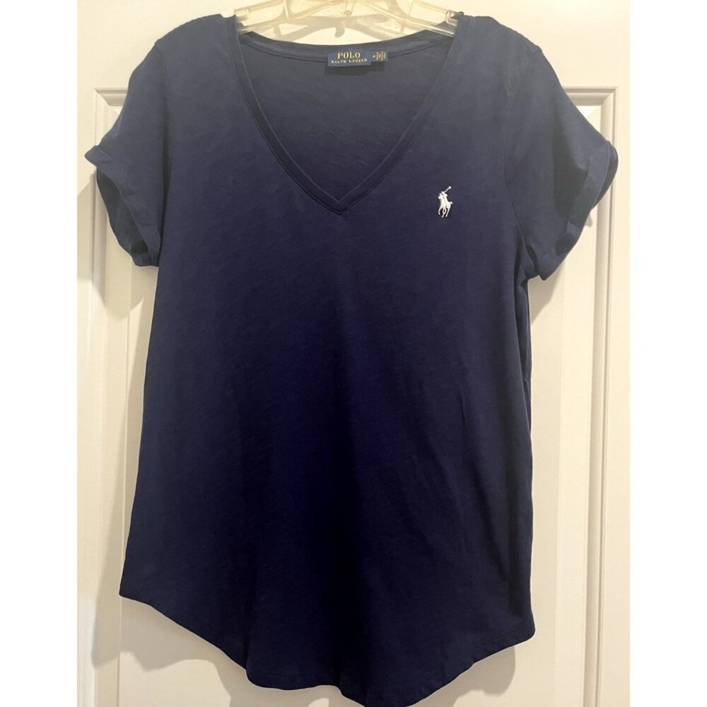 Women’s Polo Ralph Lauren Pony T-shirt Size Medium Navy Blue White Pony New